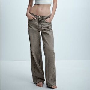 Zara - mid rise wide leg jeans - light gray- size 12 US